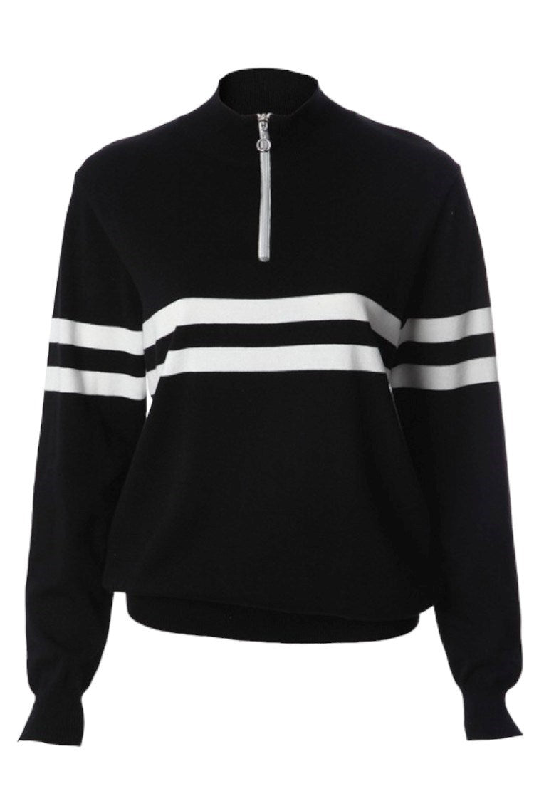 JRB Women's Golf Sweater - Black/ White Stripe