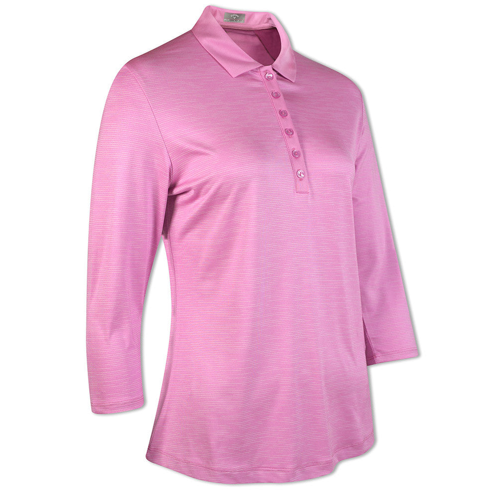 Callaway Ladies 3/4 Sleeve Micro-Stripe Polo - CGKFB0K1 - Pink Sunset