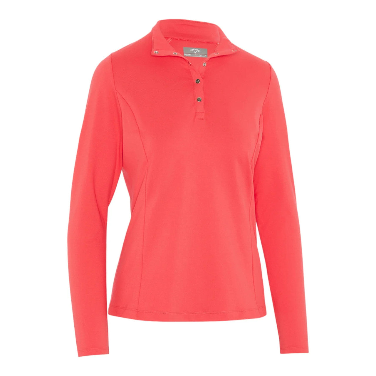 Callaway Ladies Thermal Long Sleeve Fleece Back Jersey Polo Shirt CGKFC077 Coral Paradise FREE BEANIE HAT