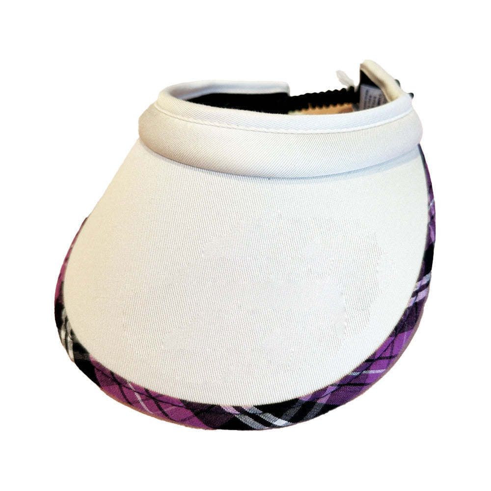 Ladies Visor - Twirly Adjustment for Secure Fit - White/Purple Tartan