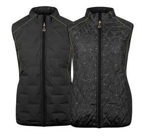 Island Green Womens 2021 Reversible Quilted Thermal Golf Gilet - IGLVST2090 - SMALL ONLY/ BLACK & GOLD